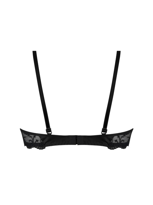 Black bra with thin straps on a white background