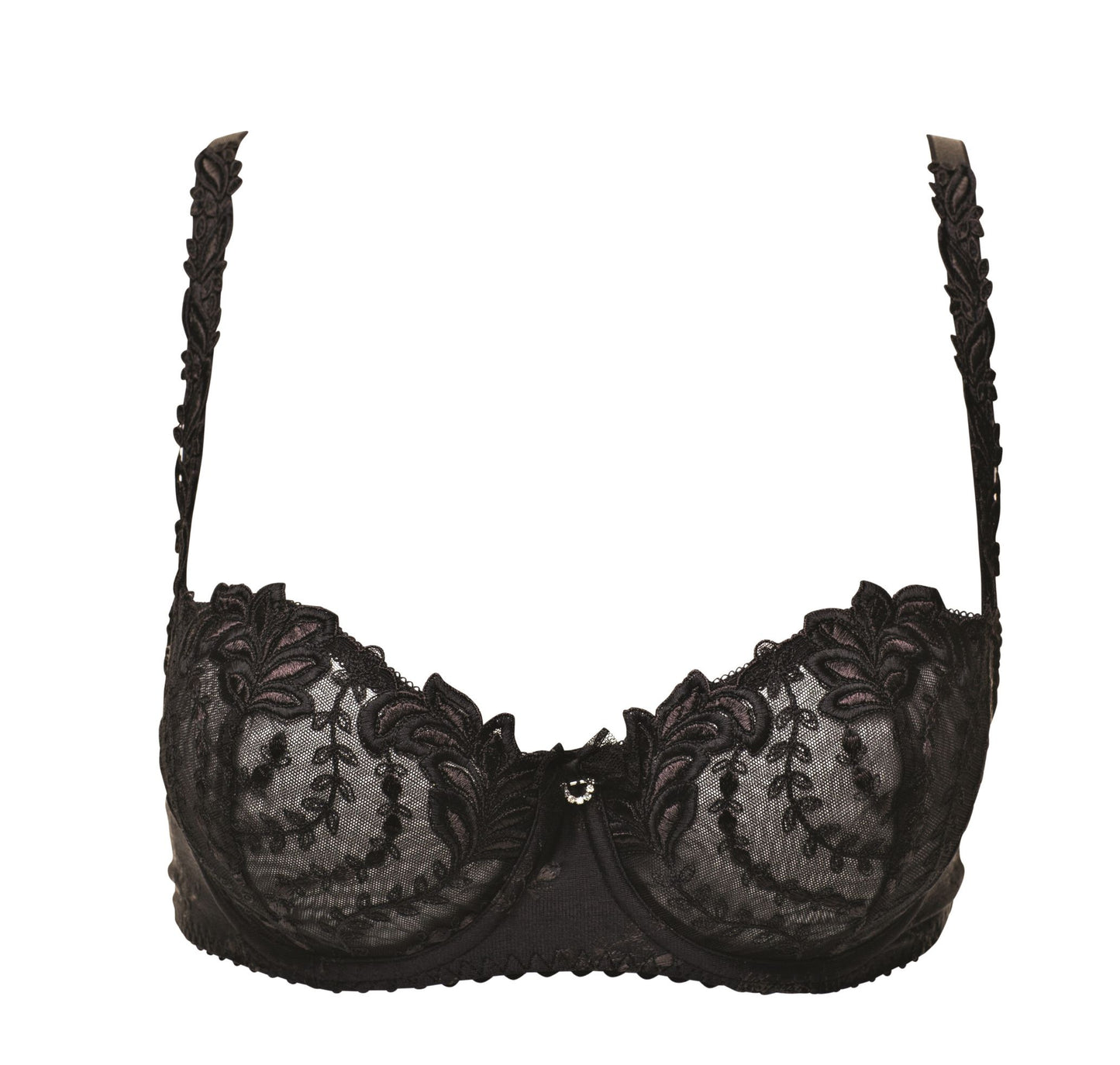 Embellished with a detailed flower embroidery, the Balconette Bra from Louisa Bracq's Lys Royal line boasts a combination of garlands of small leaves and sheer tulle for a subtle, sensuous style.