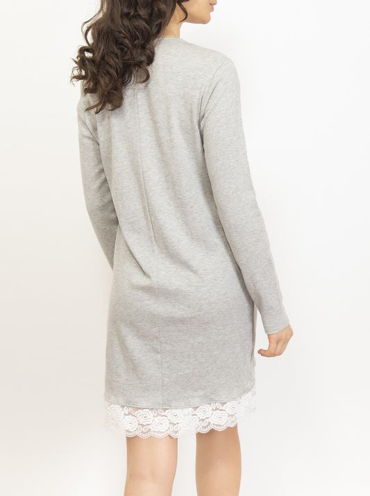 Grey Bottom Lace Cotton Nightgown by SIeLEI Italy