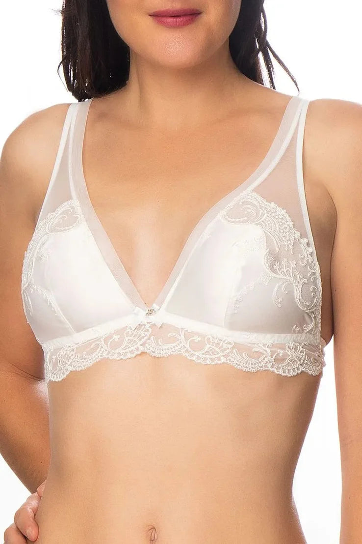 White lace bra on a white background