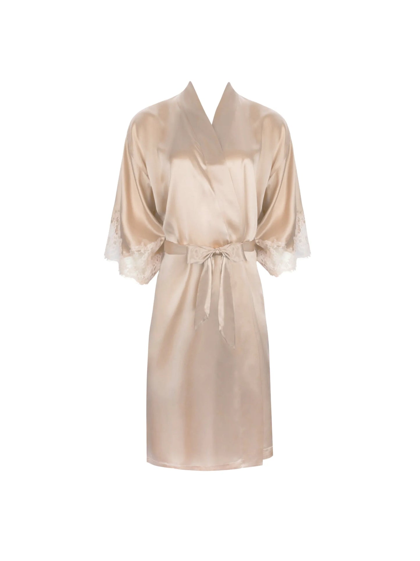 Beige satin robe on a white background