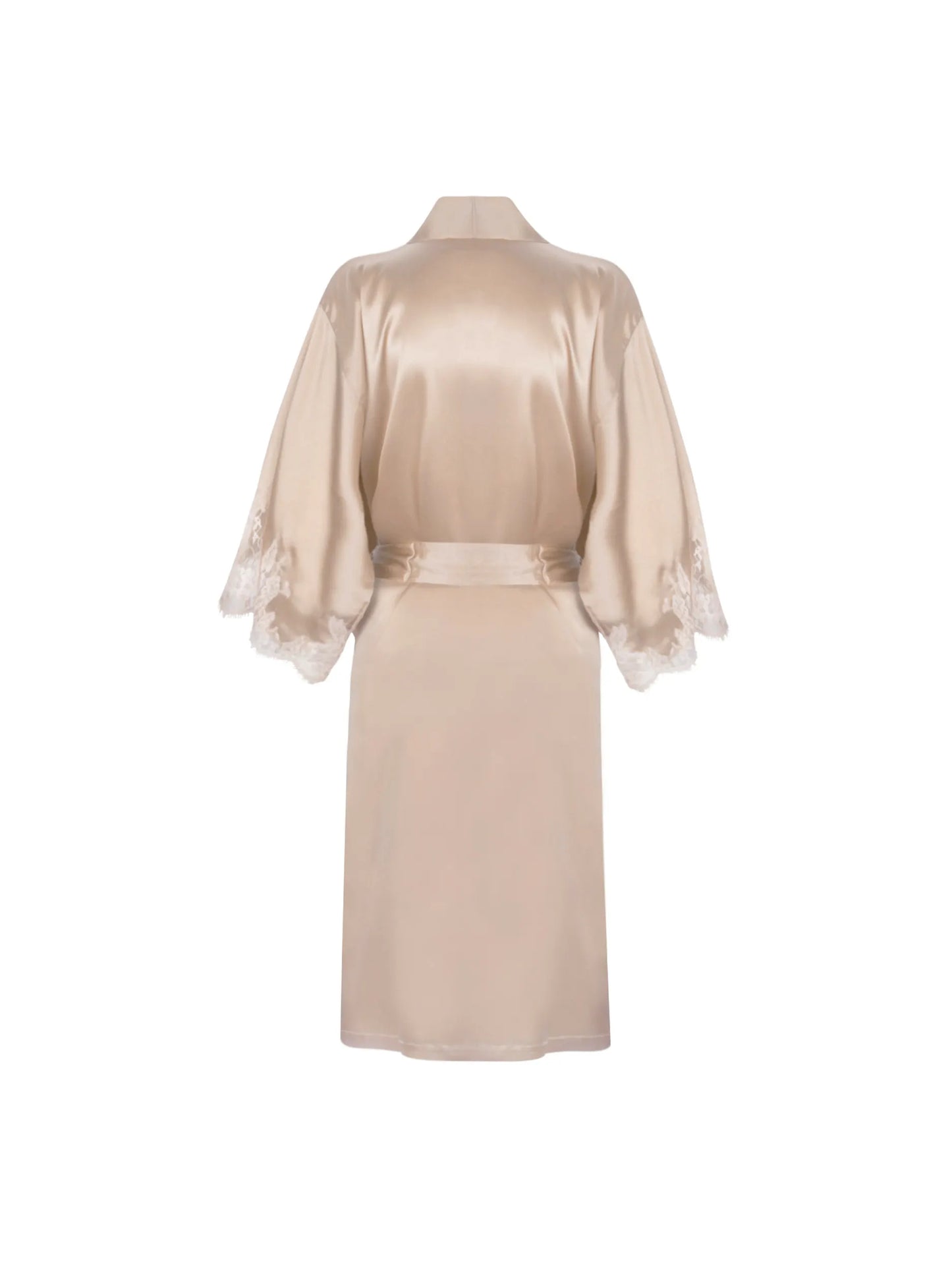 Beige satin robe on a white background