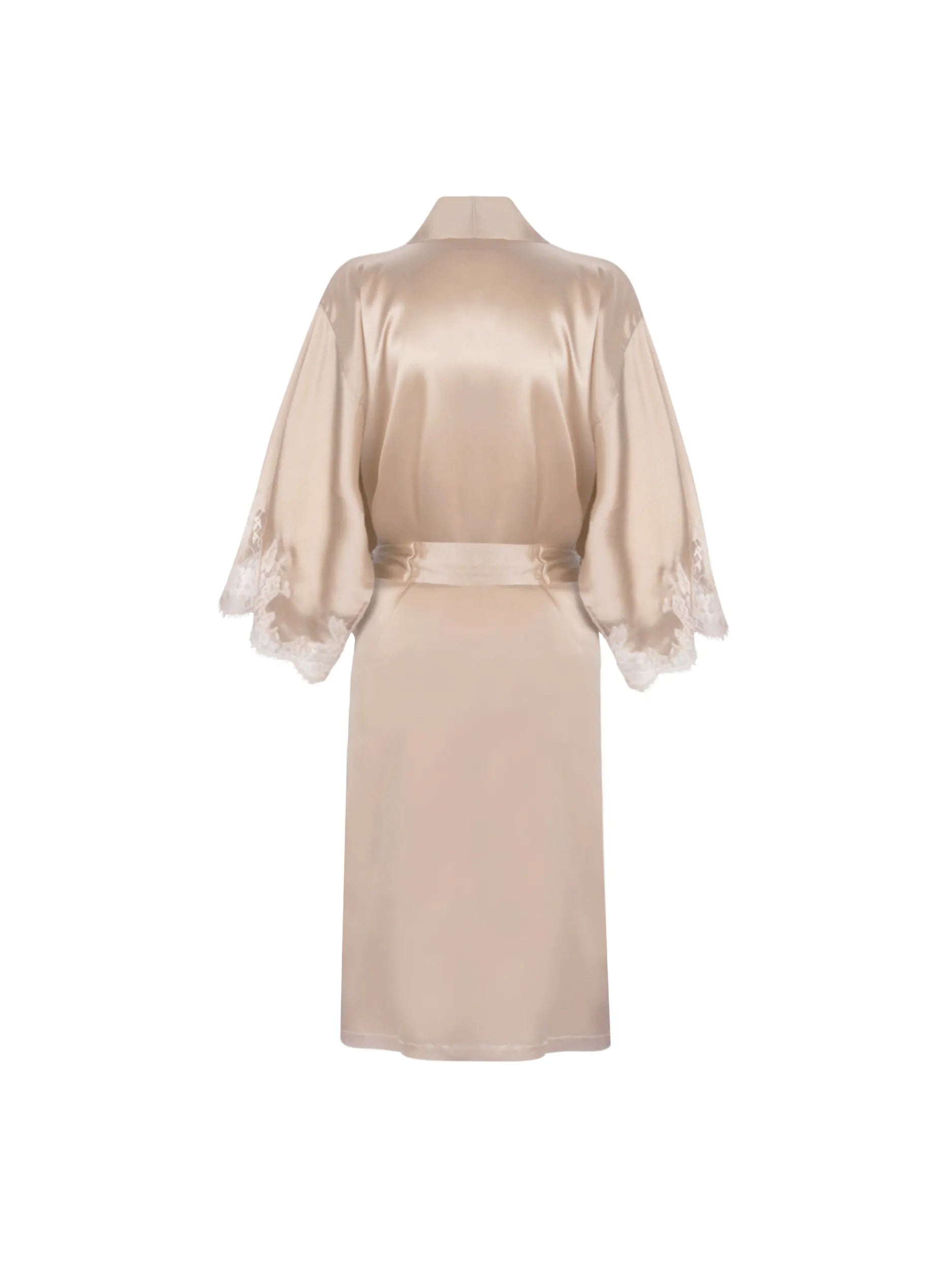 Beige satin robe on a white background