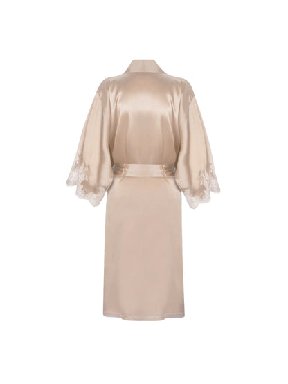 Beige satin robe on a white background