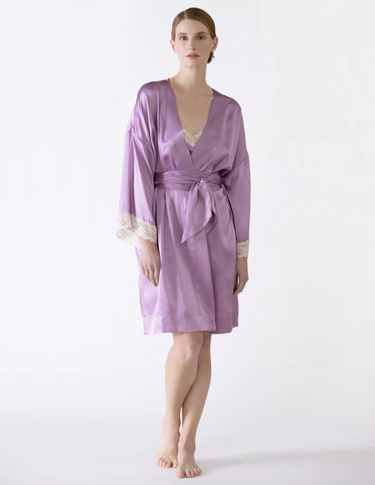 NK IMODE Gardenia Lace Trim Short Silk Kimono