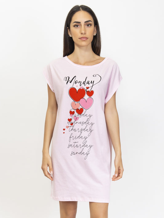 Hearts Print Cotton Short Dress